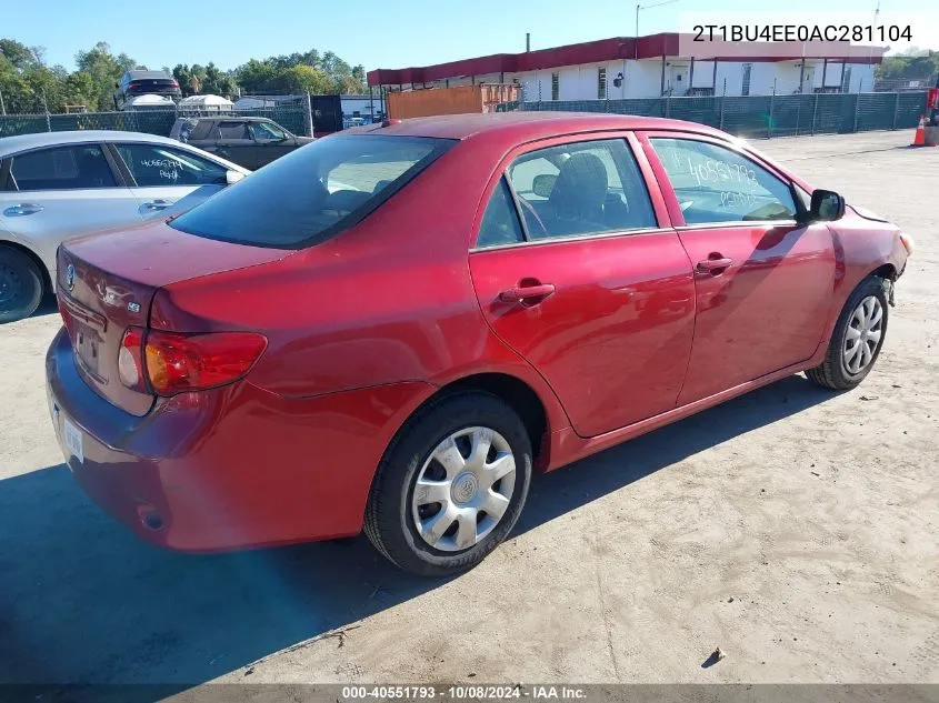 2010 Toyota Corolla Le VIN: 2T1BU4EE0AC281104 Lot: 40551793