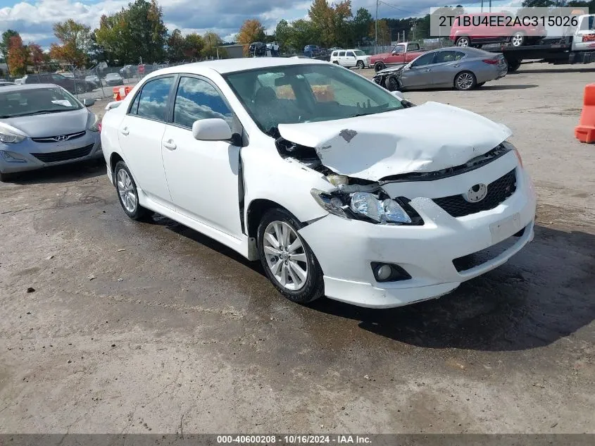 2010 Toyota Corolla S VIN: 2T1BU4EE2AC315026 Lot: 40600208