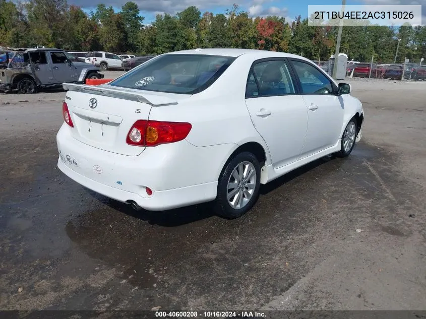 2010 Toyota Corolla S VIN: 2T1BU4EE2AC315026 Lot: 40600208