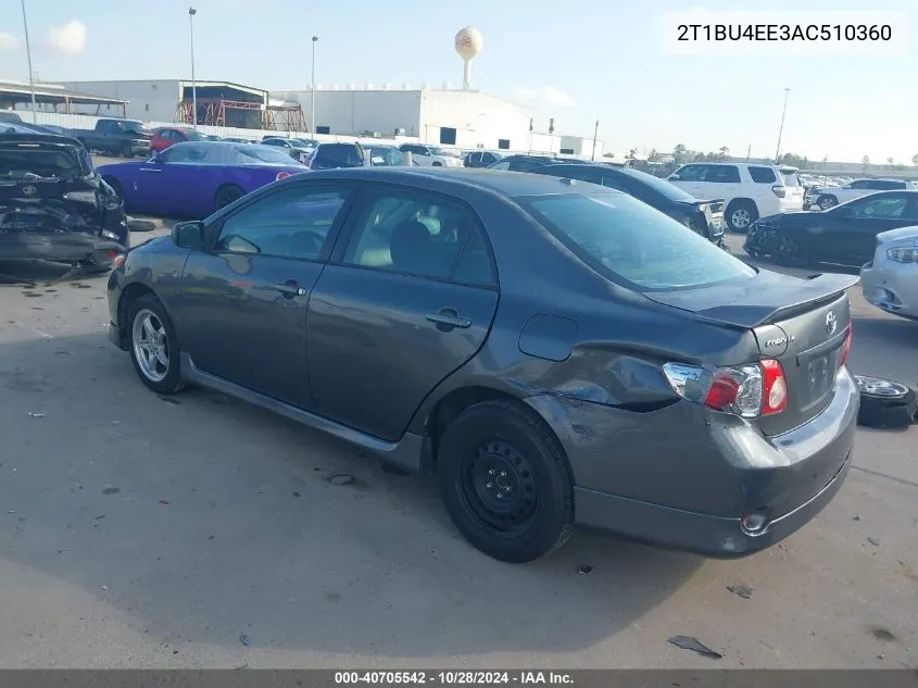 2010 Toyota Corolla S VIN: 2T1BU4EE3AC510360 Lot: 40705542