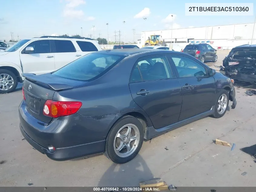 2010 Toyota Corolla S VIN: 2T1BU4EE3AC510360 Lot: 40705542