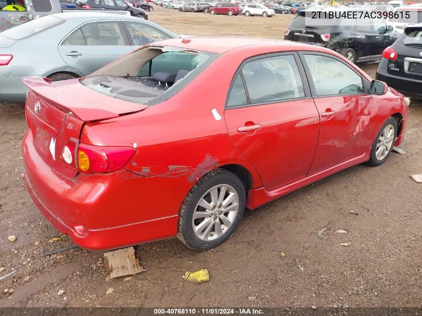 2010 Toyota Corolla S VIN: 2T1BU4EE7AC398615 Lot: 40768110