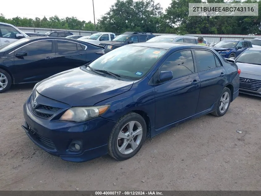 2011 Toyota Corolla S VIN: 2T1BU4EE4BC743116 Lot: 40080717