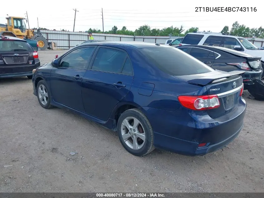 2011 Toyota Corolla S VIN: 2T1BU4EE4BC743116 Lot: 40080717