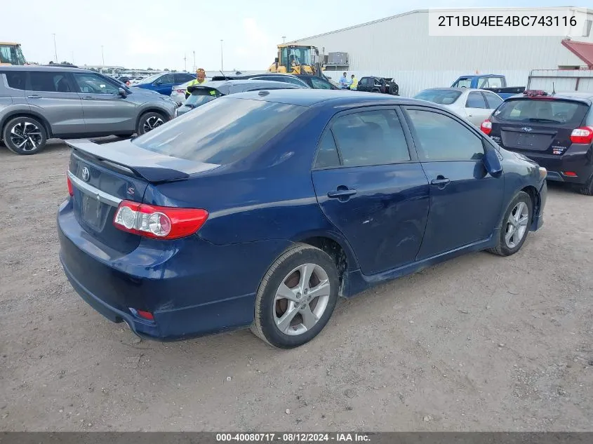 2011 Toyota Corolla S VIN: 2T1BU4EE4BC743116 Lot: 40080717