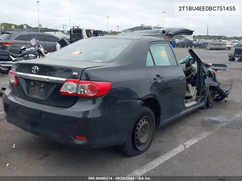 2011 Toyota Corolla Le VIN: 2T1BU4EE0BC751455 Lot: 40440214