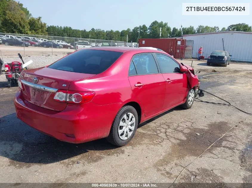 2011 Toyota Corolla Le VIN: 2T1BU4EE0BC567424 Lot: 40503639