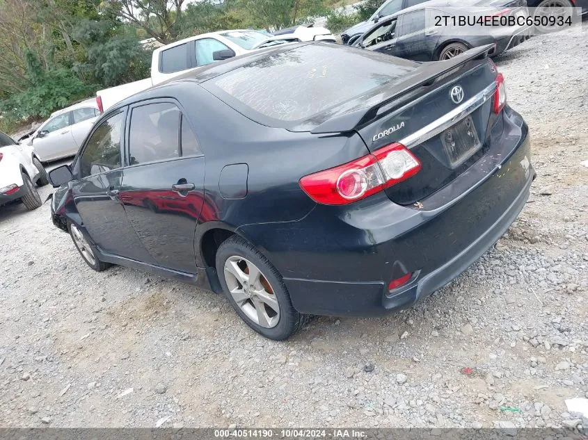 2011 Toyota Corolla S VIN: 2T1BU4EE0BC650934 Lot: 40514190