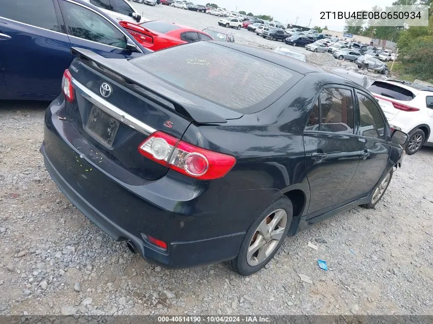 2011 Toyota Corolla S VIN: 2T1BU4EE0BC650934 Lot: 40514190