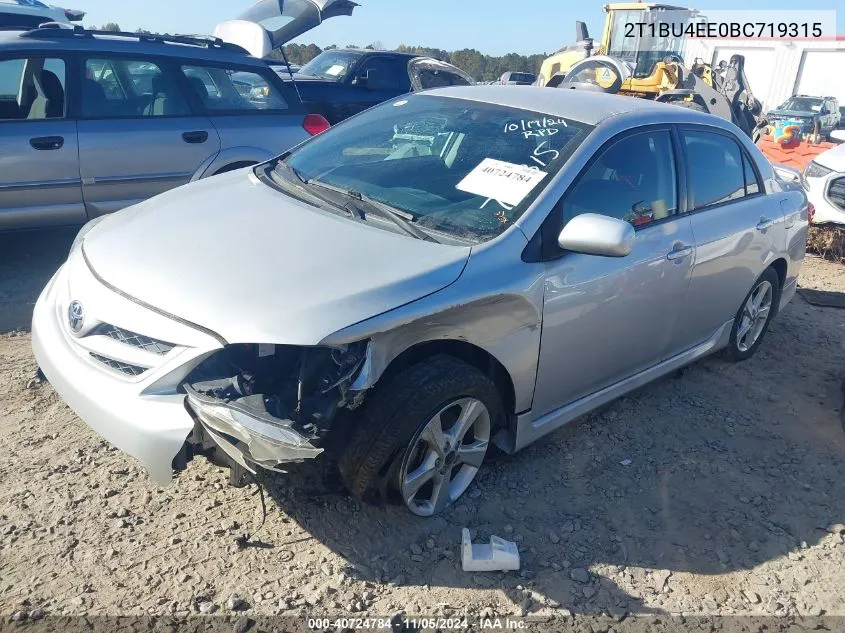 2011 Toyota Corolla S VIN: 2T1BU4EE0BC719315 Lot: 40724784