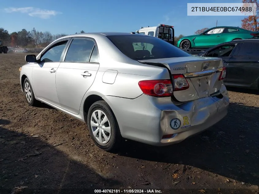 2011 Toyota Corolla Le VIN: 2T1BU4EE0BC674988 Lot: 40762181