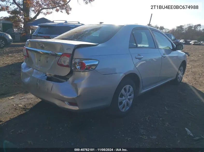 2011 Toyota Corolla Le VIN: 2T1BU4EE0BC674988 Lot: 40762181