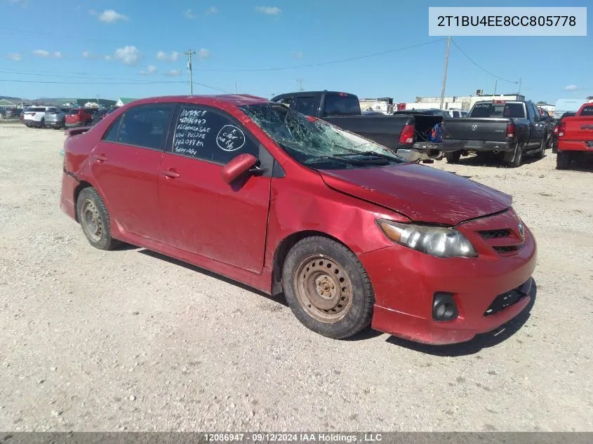 2012 Toyota Corolla S/Le VIN: 2T1BU4EE8CC805778 Lot: 12086947