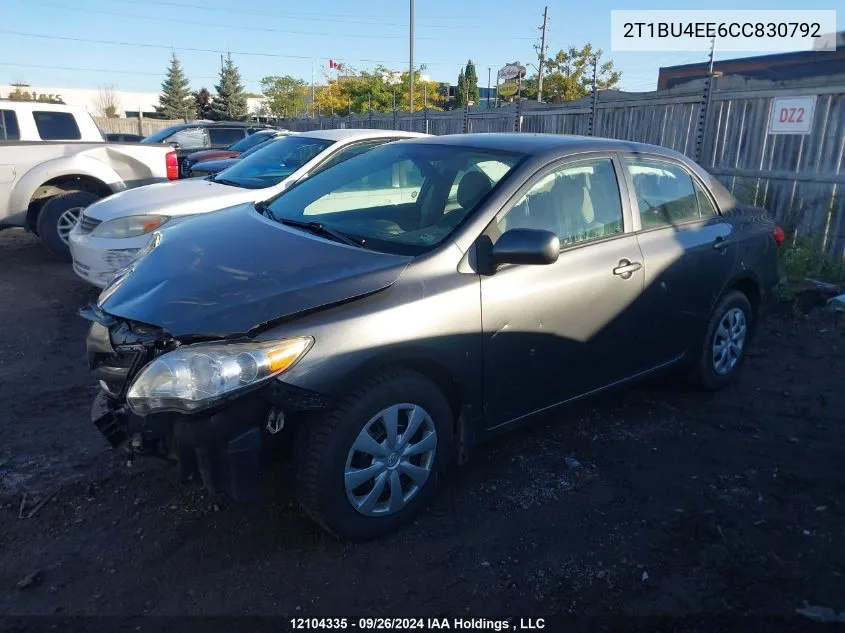 2012 Toyota Corolla S/Le VIN: 2T1BU4EE6CC830792 Lot: 12104335