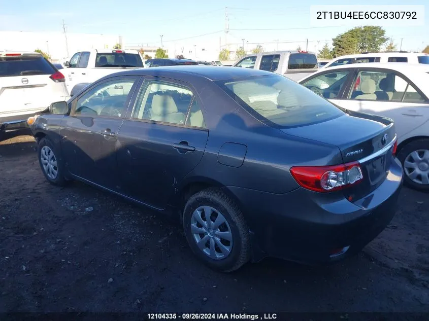 2012 Toyota Corolla S/Le VIN: 2T1BU4EE6CC830792 Lot: 12104335