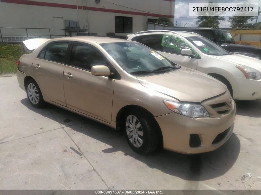 2T1BU4EE8CC792417 2012 Toyota Corolla Le