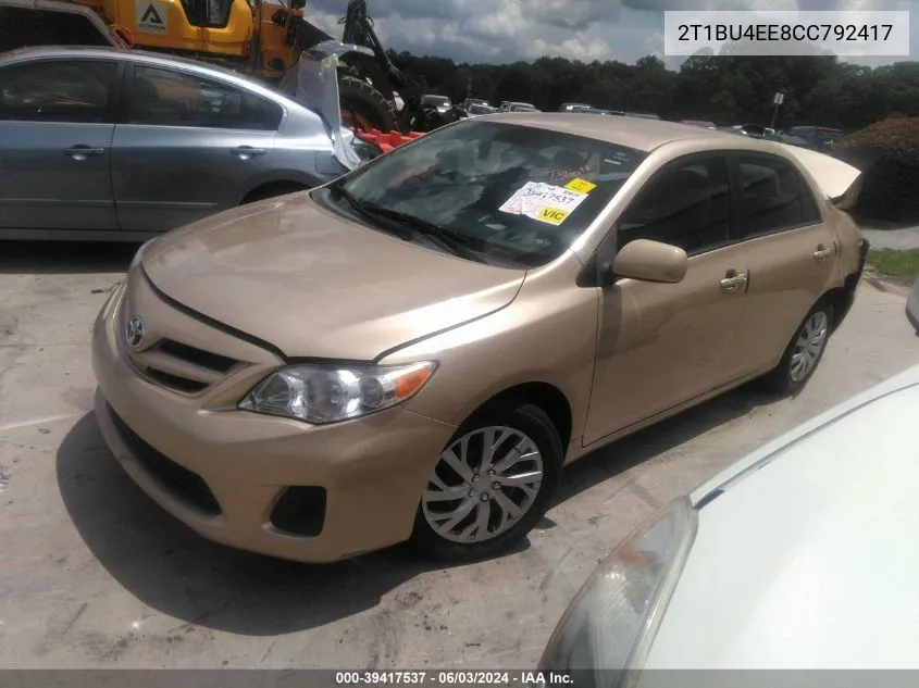 2012 Toyota Corolla Le VIN: 2T1BU4EE8CC792417 Lot: 39417537