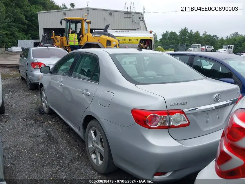 2012 Toyota Corolla Le VIN: 2T1BU4EE0CC890003 Lot: 39638479