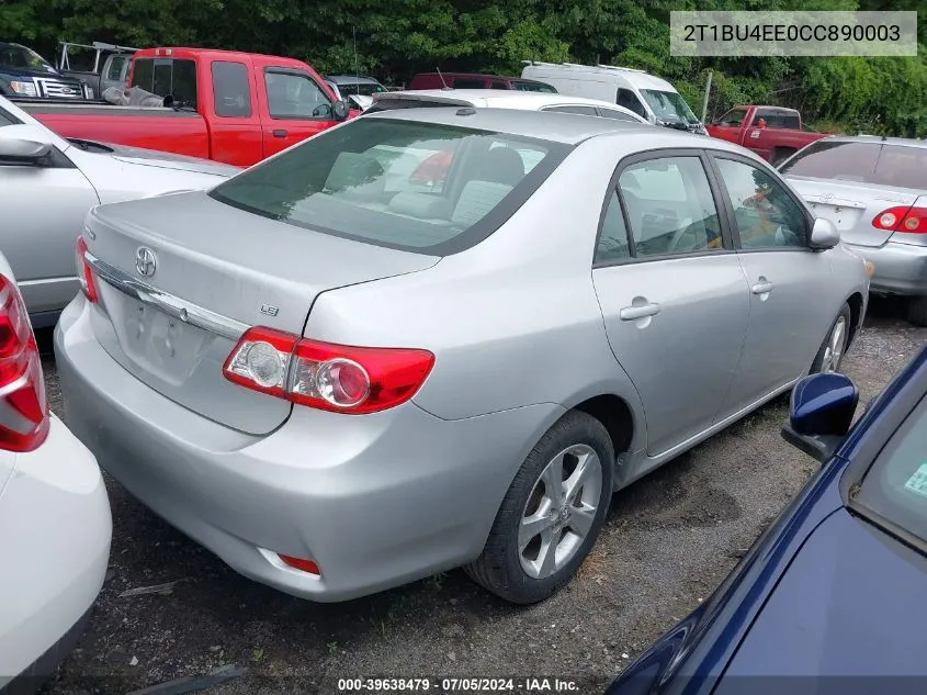 2012 Toyota Corolla Le VIN: 2T1BU4EE0CC890003 Lot: 39638479