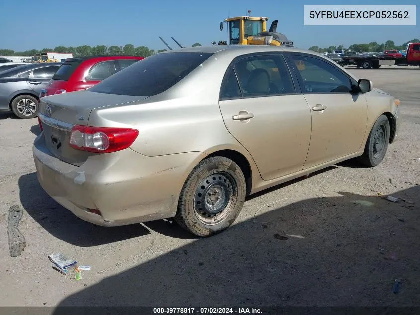 2012 Toyota Corolla Le VIN: 5YFBU4EEXCP052562 Lot: 39778817