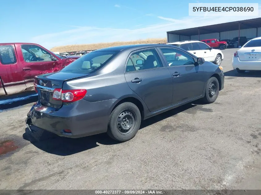 2012 Toyota Corolla L VIN: 5YFBU4EE4CP038690 Lot: 40272377