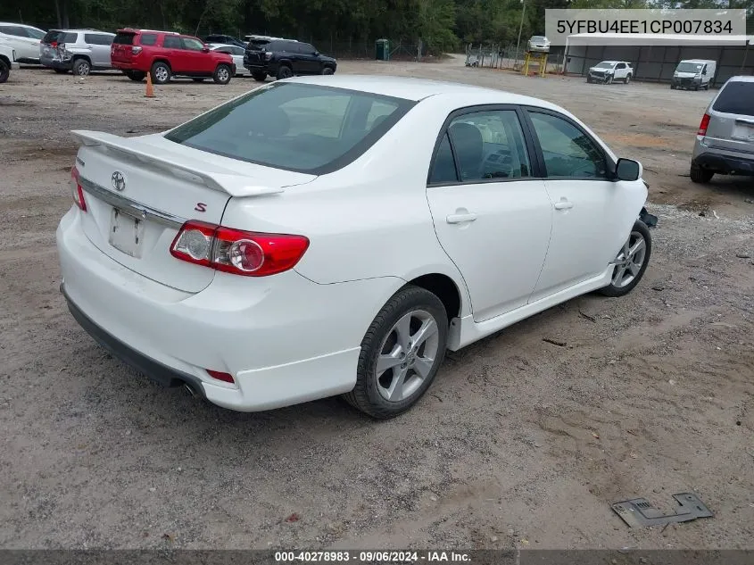 2012 Toyota Corolla S VIN: 5YFBU4EE1CP007834 Lot: 40278983