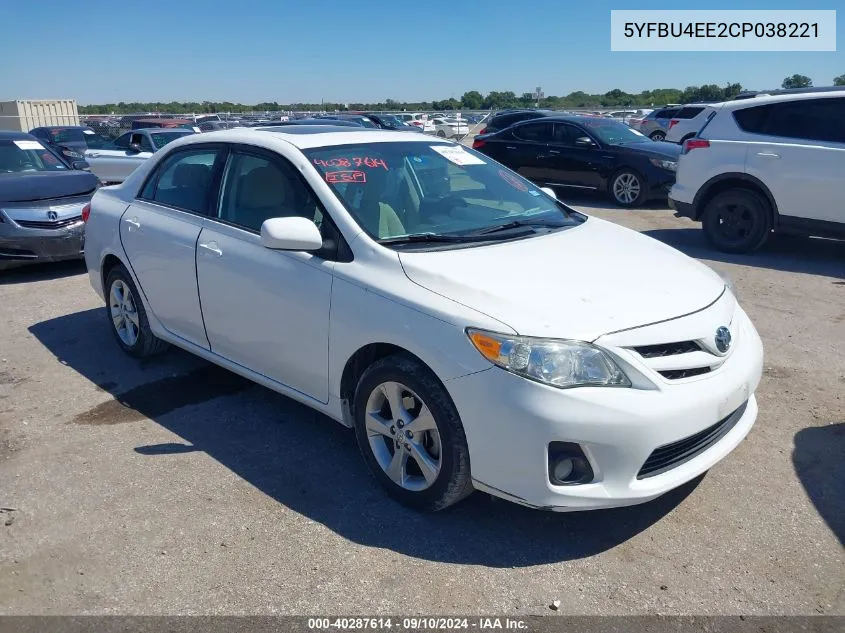 2012 Toyota Corolla Le VIN: 5YFBU4EE2CP038221 Lot: 40287614