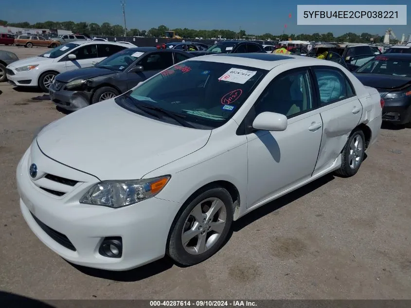 2012 Toyota Corolla Le VIN: 5YFBU4EE2CP038221 Lot: 40287614