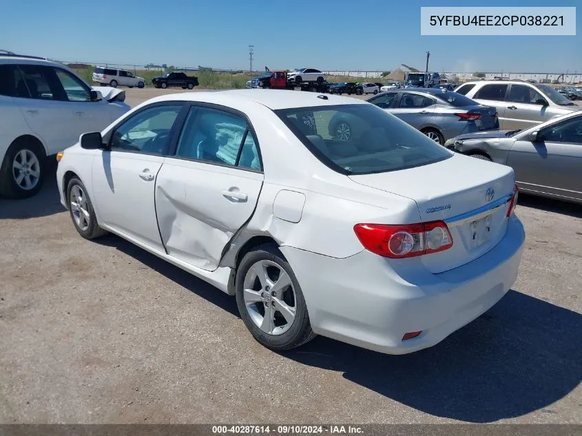 2012 Toyota Corolla Le VIN: 5YFBU4EE2CP038221 Lot: 40287614