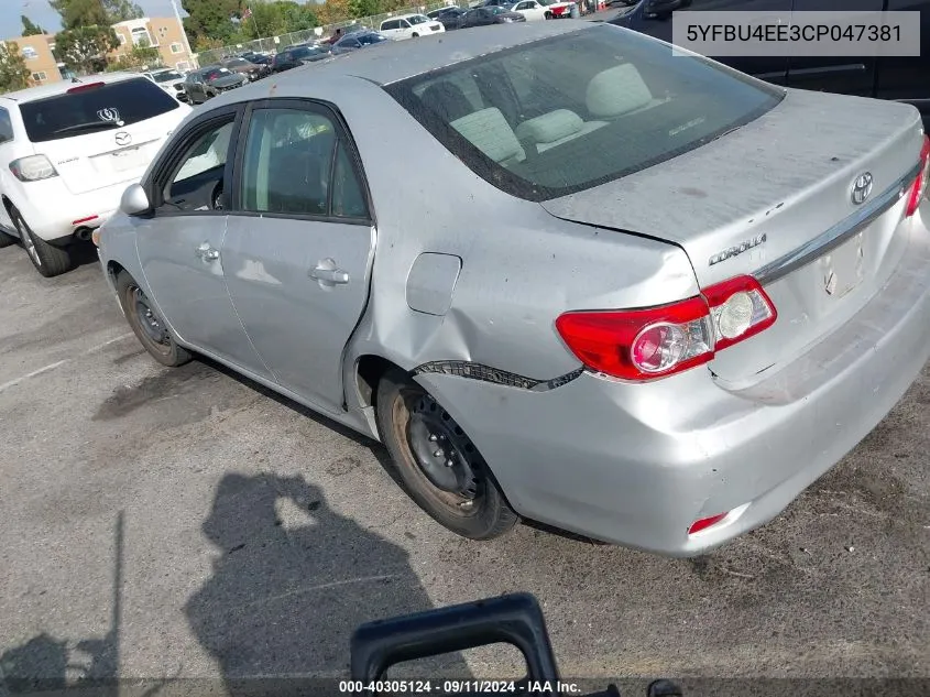 2012 Toyota Corolla Le VIN: 5YFBU4EE3CP047381 Lot: 40305124