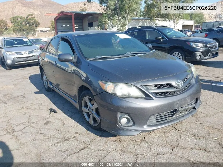 2012 Toyota Corolla S/Le VIN: 5YFBU4EE6CP026220 Lot: 40311400