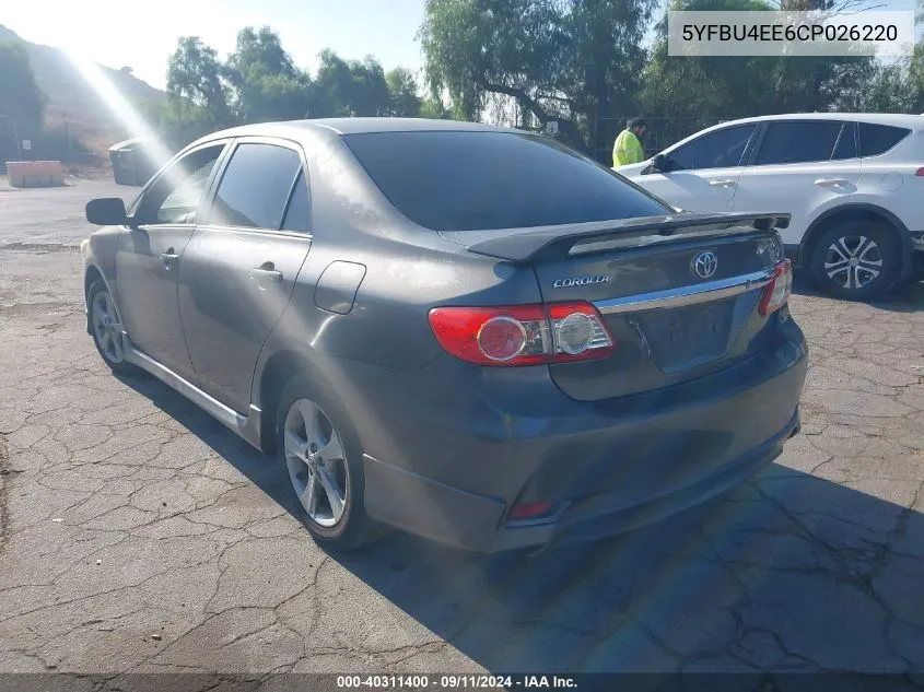 2012 Toyota Corolla S/Le VIN: 5YFBU4EE6CP026220 Lot: 40311400