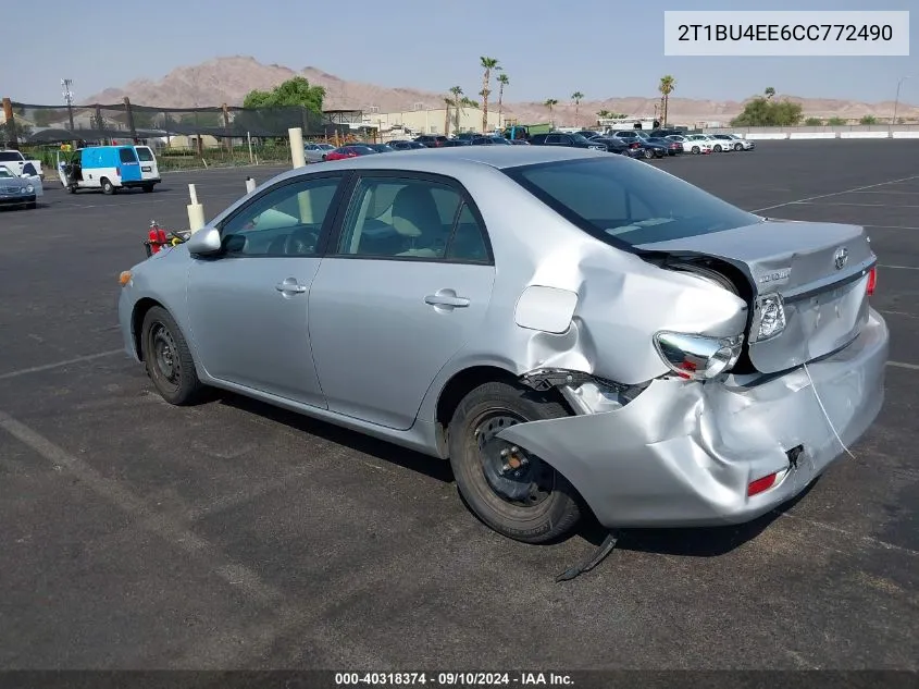 2012 Toyota Corolla Le VIN: 2T1BU4EE6CC772490 Lot: 40318374