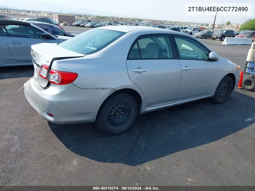 2012 Toyota Corolla Le VIN: 2T1BU4EE6CC772490 Lot: 40318374