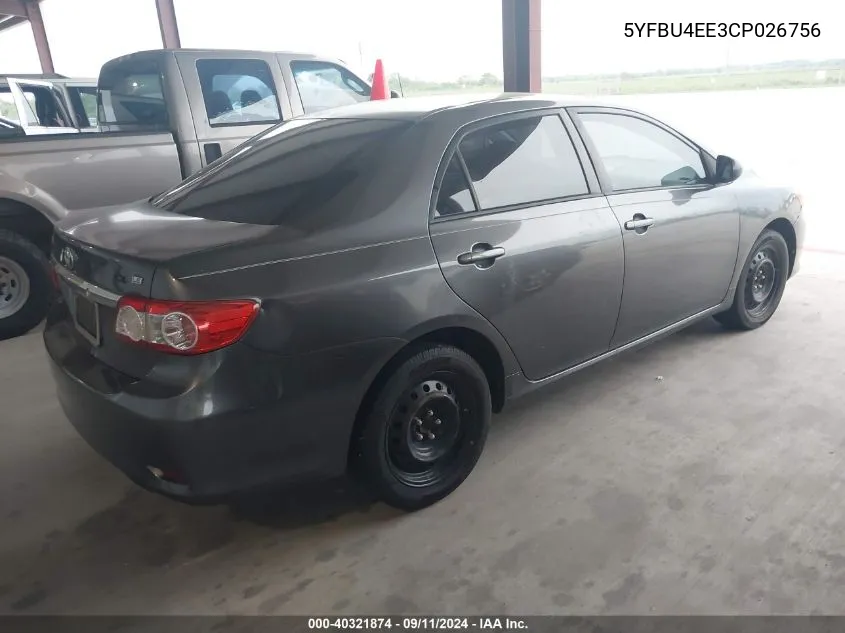 5YFBU4EE3CP026756 2012 Toyota Corolla Le