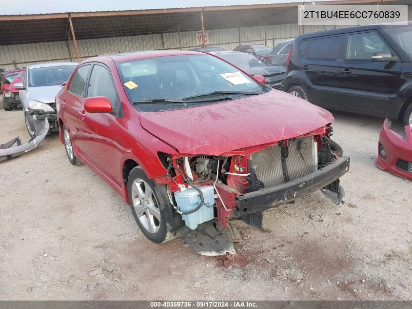 2012 Toyota Corolla S/Le VIN: 2T1BU4EE6CC760839 Lot: 40359736