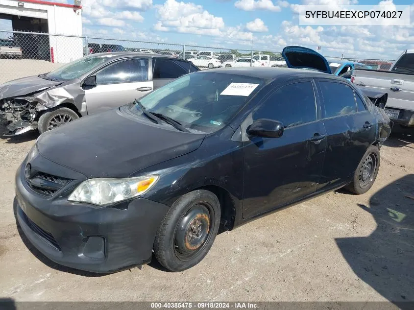 2012 Toyota Corolla Le VIN: 5YFBU4EEXCP074027 Lot: 40385475