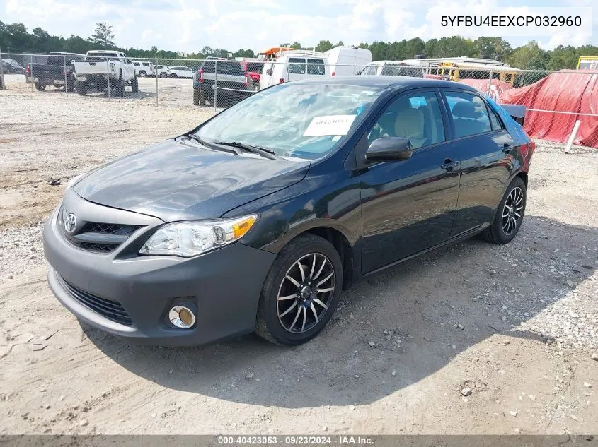 2012 Toyota Corolla Le VIN: 5YFBU4EEXCP032960 Lot: 40423053