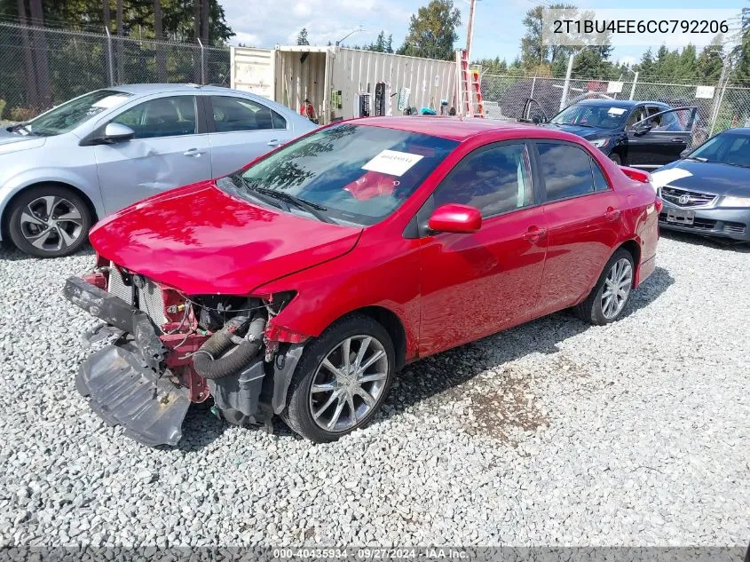 2012 Toyota Corolla S VIN: 2T1BU4EE6CC792206 Lot: 40435934