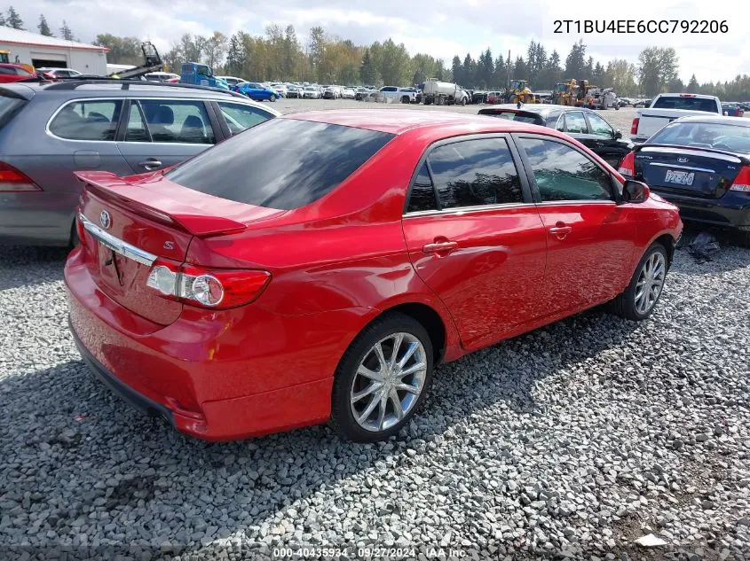 2012 Toyota Corolla S VIN: 2T1BU4EE6CC792206 Lot: 40435934