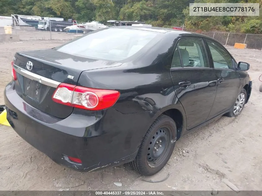 2012 Toyota Corolla Le VIN: 2T1BU4EE8CC778176 Lot: 40445337