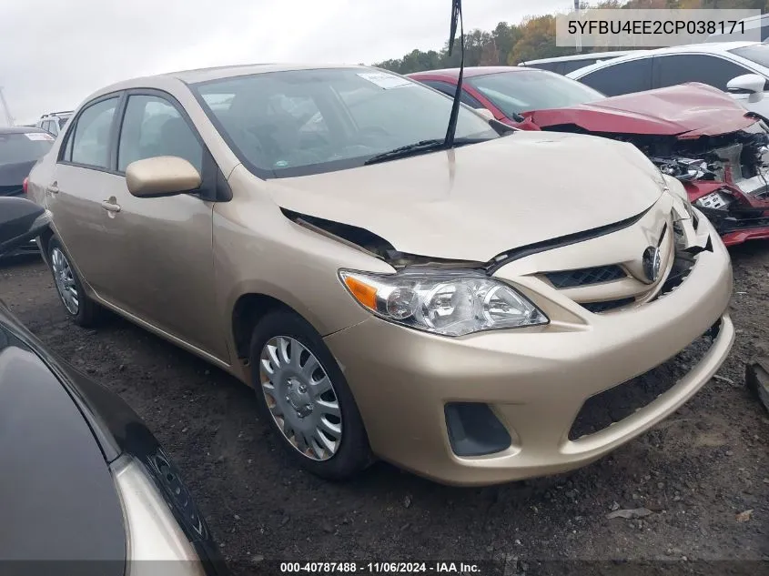 2012 Toyota Corolla Le VIN: 5YFBU4EE2CP038171 Lot: 40787488