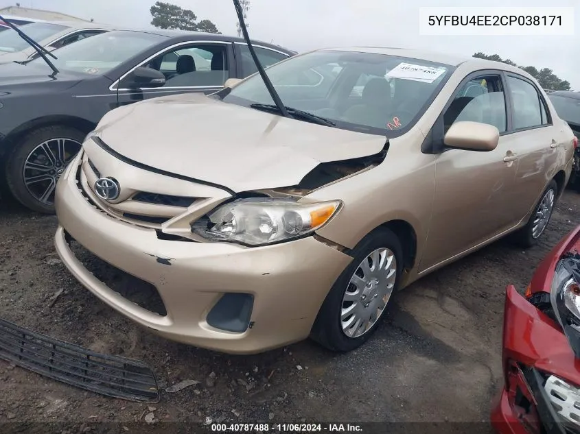 2012 Toyota Corolla Le VIN: 5YFBU4EE2CP038171 Lot: 40787488