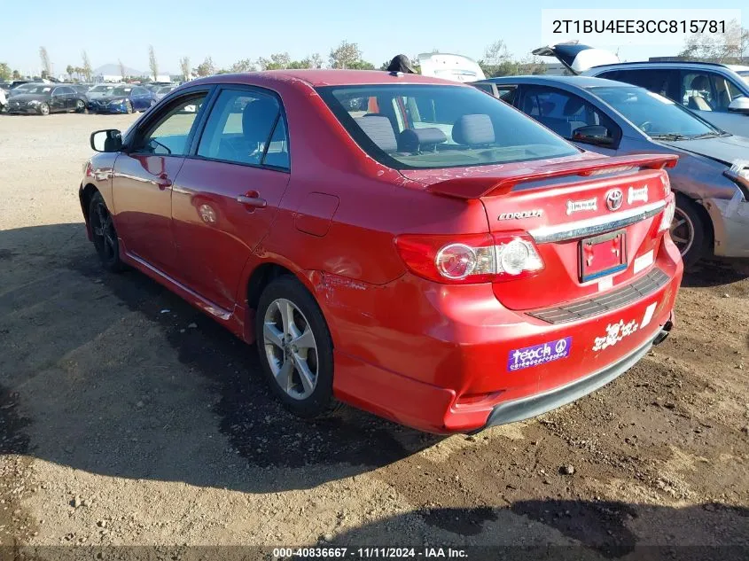 2012 Toyota Corolla S VIN: 2T1BU4EE3CC815781 Lot: 40836667