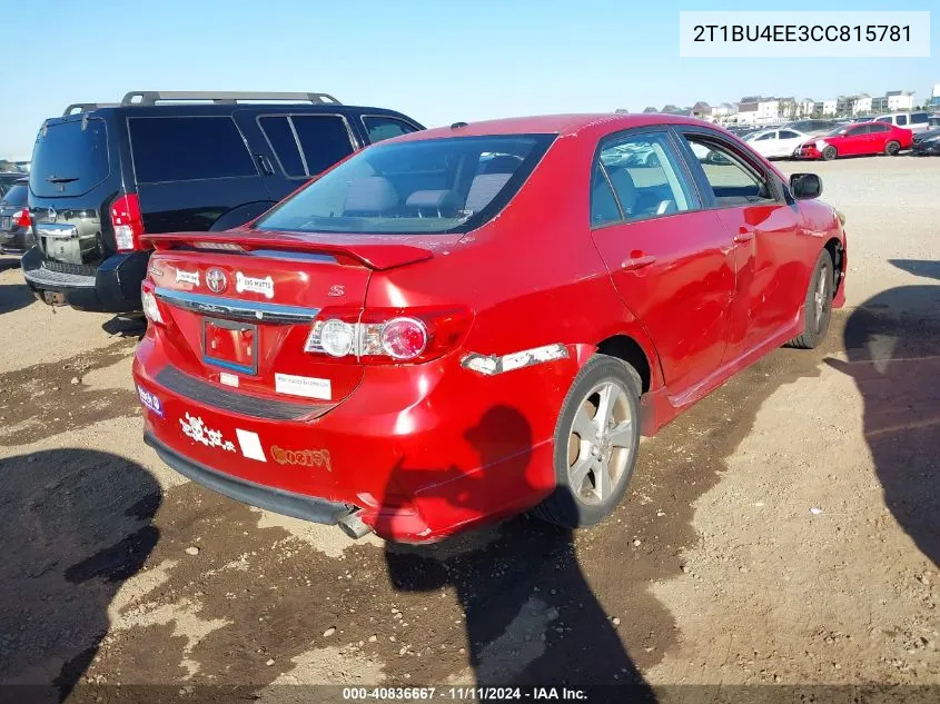 2012 Toyota Corolla S VIN: 2T1BU4EE3CC815781 Lot: 40836667