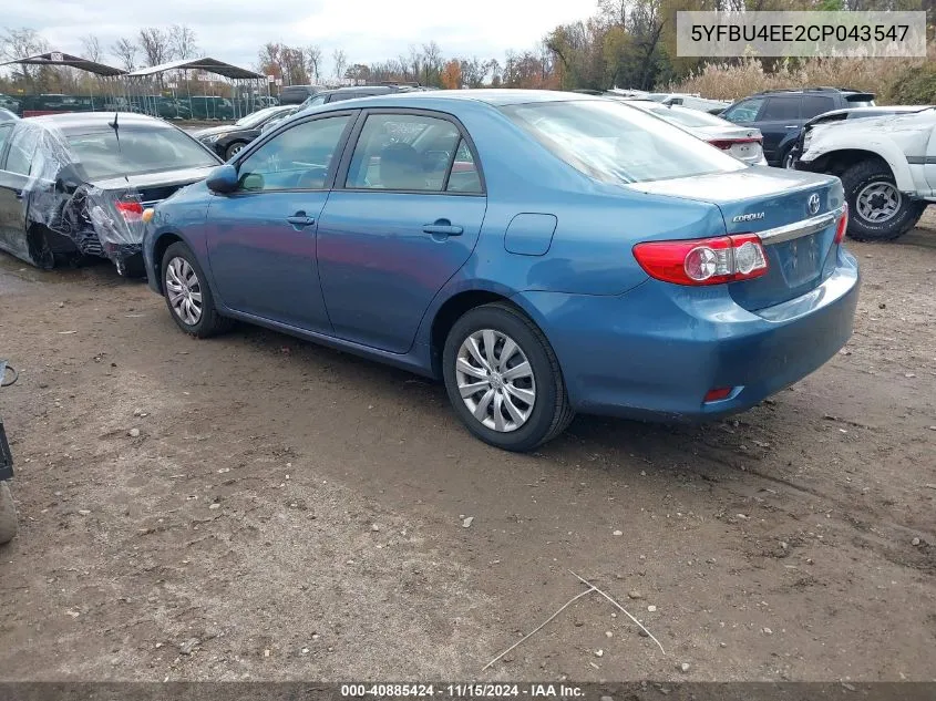 2012 Toyota Corolla Le VIN: 5YFBU4EE2CP043547 Lot: 40885424