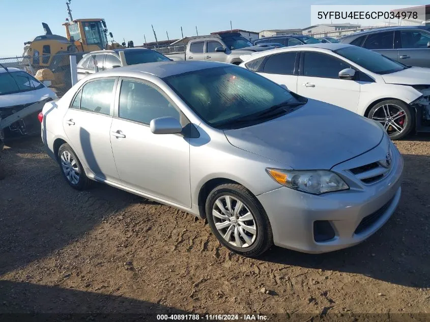 2012 Toyota Corolla Le VIN: 5YFBU4EE6CP034978 Lot: 40891788