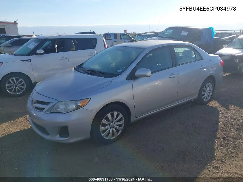 2012 Toyota Corolla Le VIN: 5YFBU4EE6CP034978 Lot: 40891788