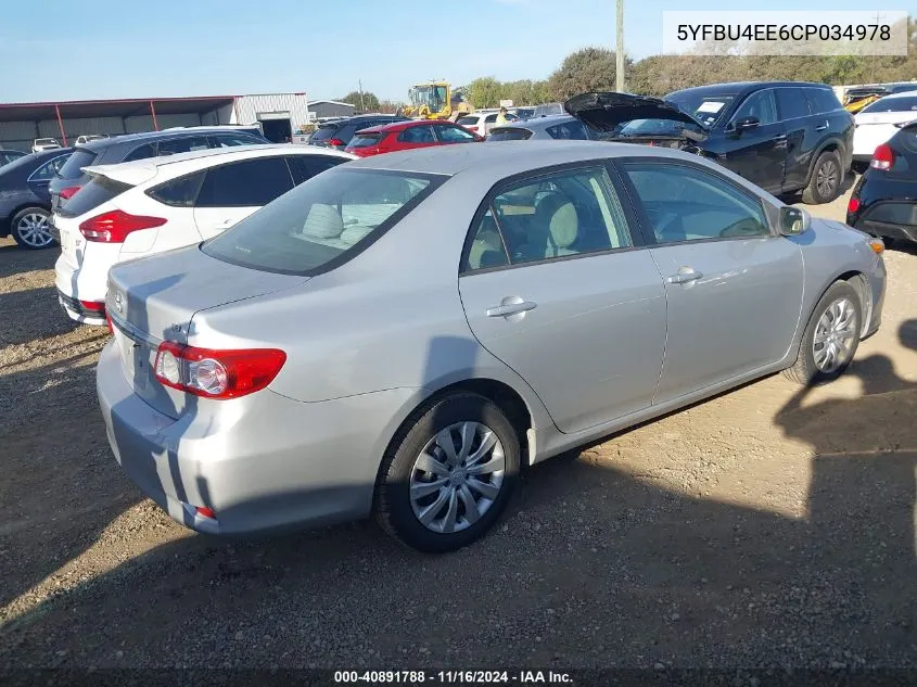 2012 Toyota Corolla Le VIN: 5YFBU4EE6CP034978 Lot: 40891788