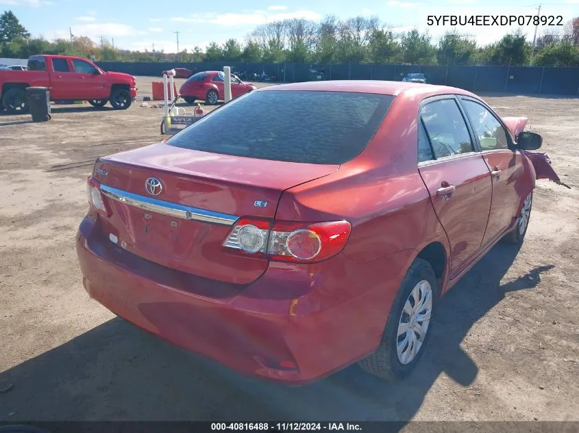 2013 Toyota Corolla Le VIN: 5YFBU4EEXDP078922 Lot: 40816488